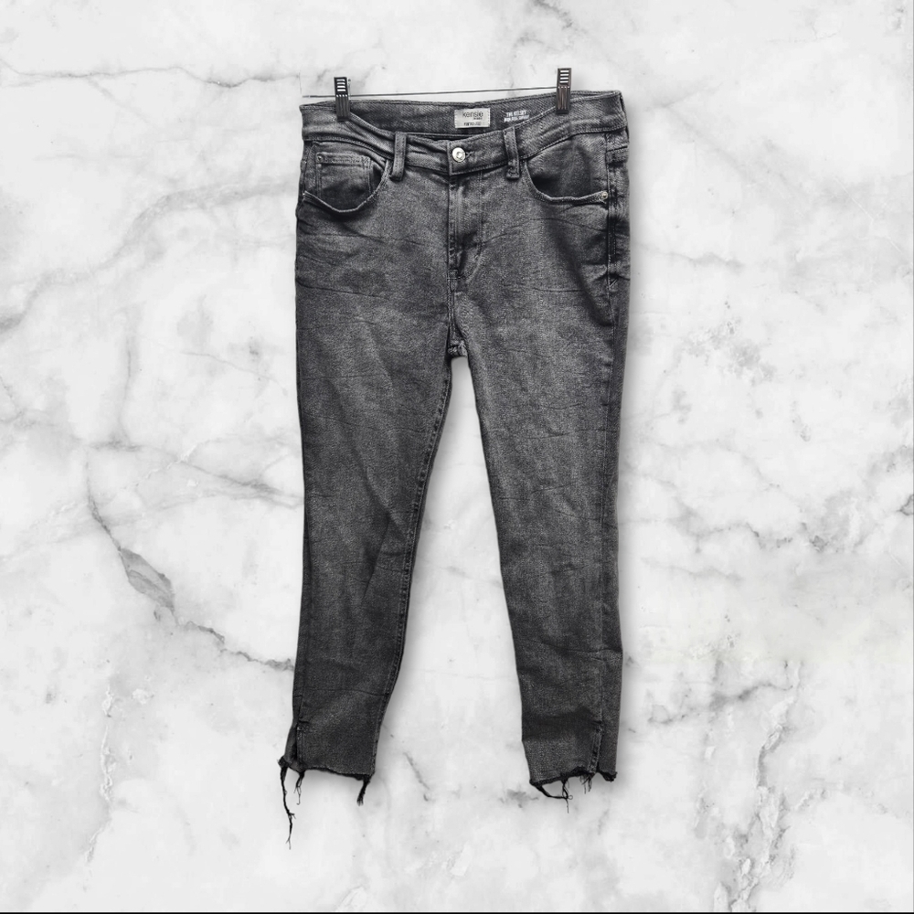 Kensie Jeans Womens Faded Black Denim Kelsey High Rise Skinny Raw Hem See Sizing